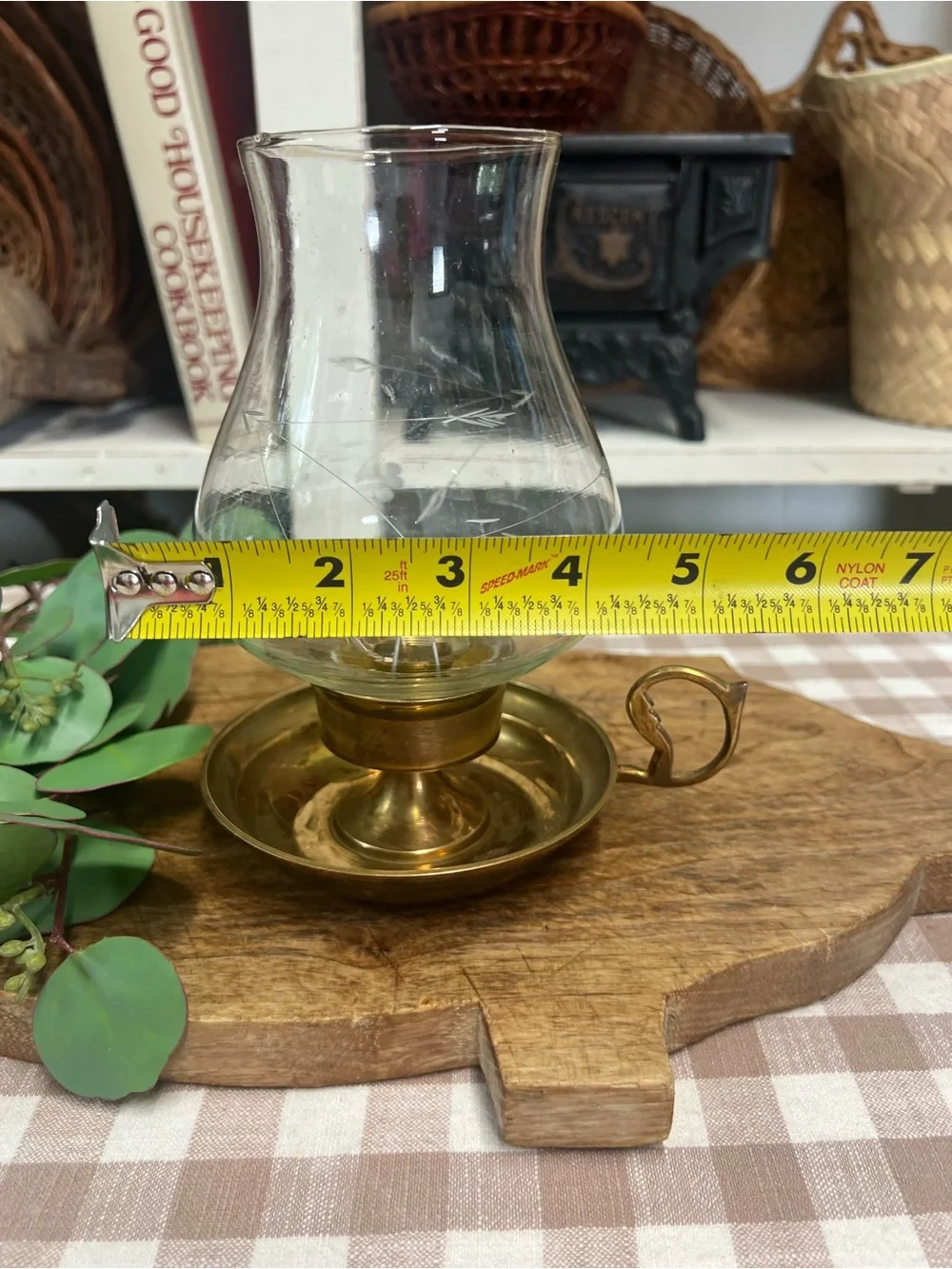 Vintage brass and glass candle holder chamber candlestick decor farmhouse